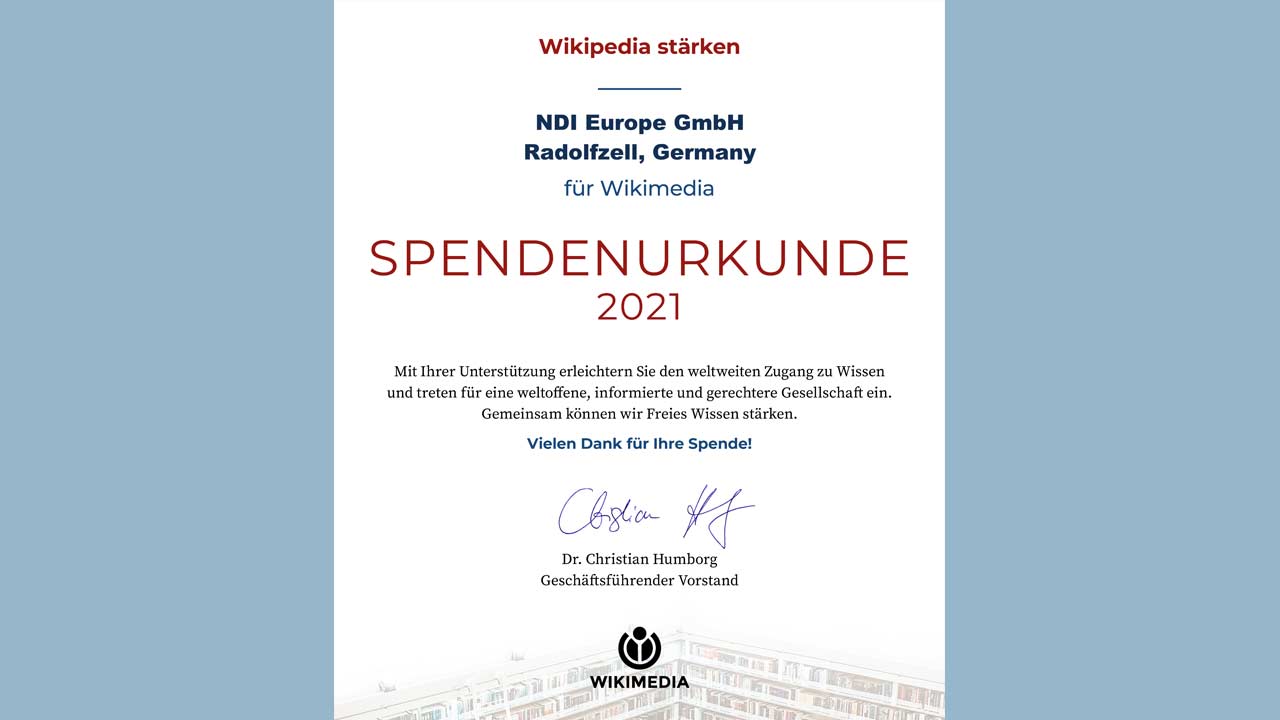 Donation certificate for Wikipedia