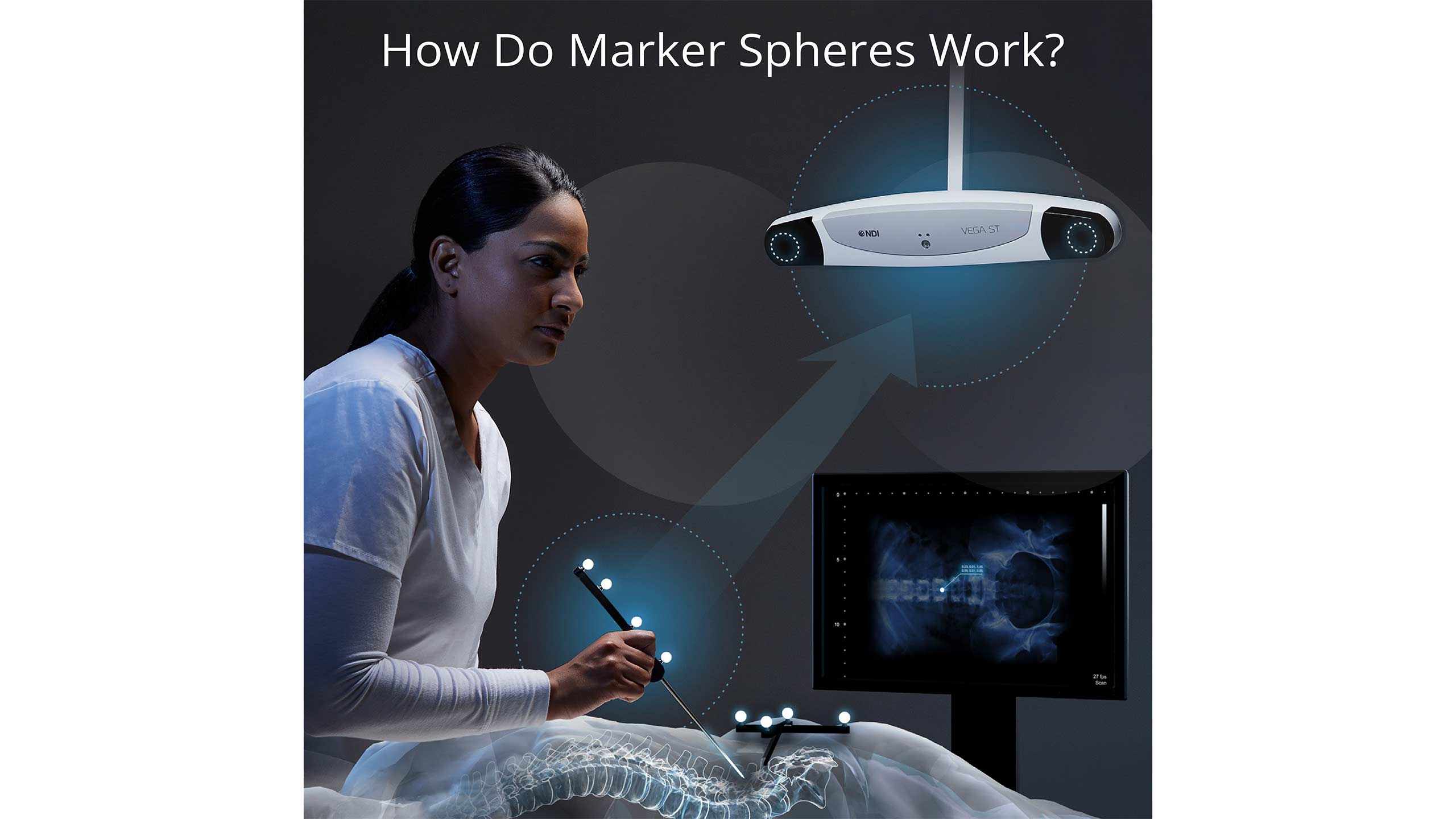 How Do Marker Spheres Work? A woman works with the spheres via a screen and an optical camera