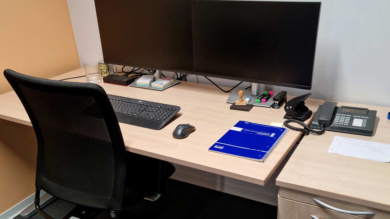 empty desk with equipment from our apprentice