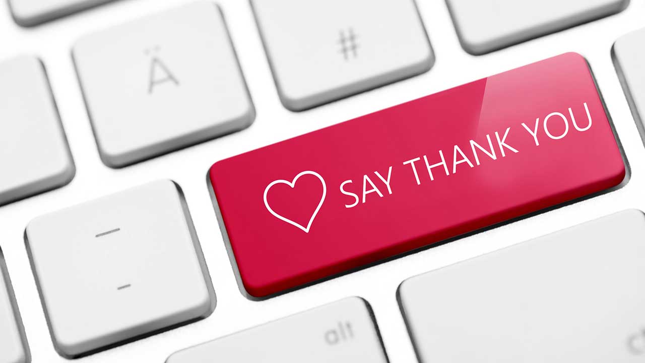say thank you steht auf der Tastatur